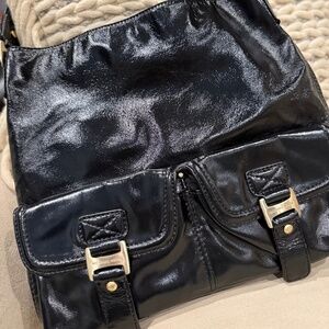 Michael Kors Black Crinkle Patent Leather Ranger Bag